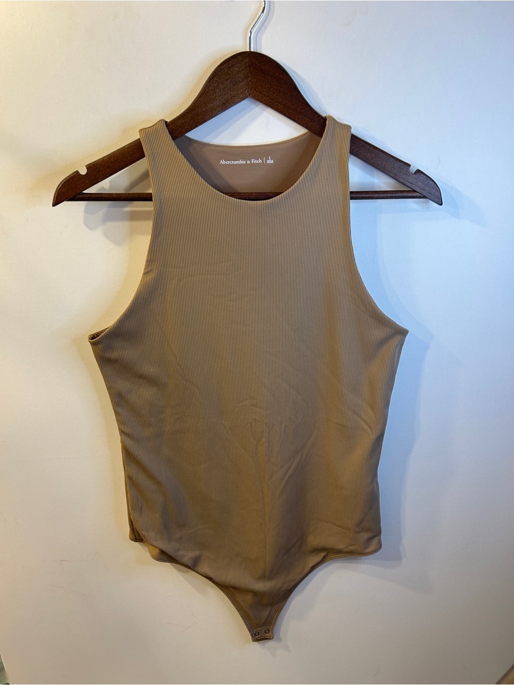 Abercrombie & Fitch Brown Ribbed High Neck Sleeveless Bodysuit Size L Stretch - Picture 2 of 7